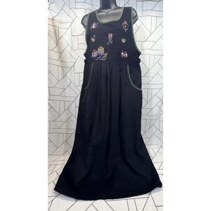 Vtg Erika & Co Jumper Dress Christmas Holiday Teacher Black Corduroy Modest Sz M